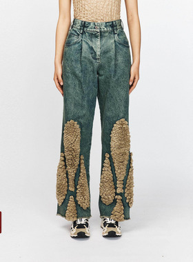 SONG FOR THE MUTE 25SS 春季女士宽松金属铆钉毛边休闲牛仔长裤
