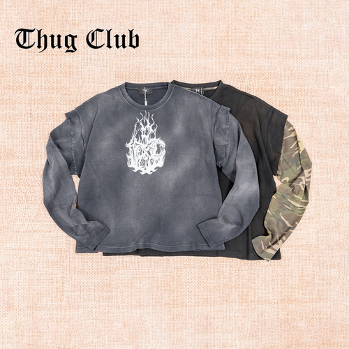 THUGCLUB拼接迷彩长袖T恤