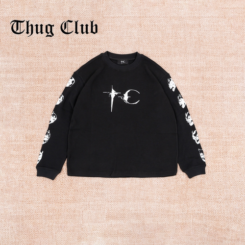 THUGCLUB落肩剪裁圆领长袖T恤