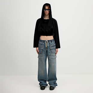 【现货】RICK OWENS RO 26SS 暗黑涂层堆堆领女款连帽长袖T恤