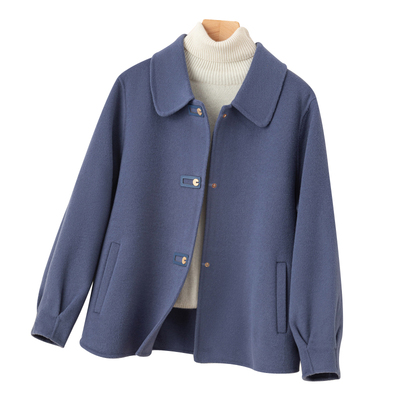 娃娃领小个子宽松短款赫本风毛呢外套双面羊毛大衣女2025年秋冬款