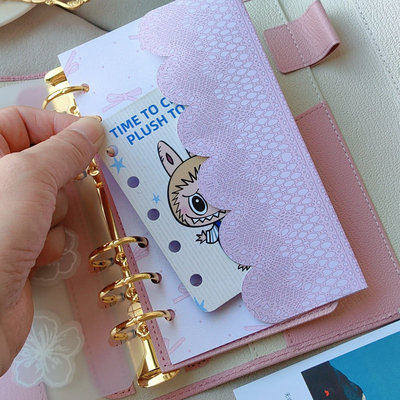 QY原创公主范粉色蕾丝珠光收纳袋装饰A5A6A7奇葩A5slim手工索引