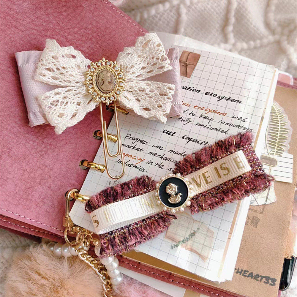 QY手工干枯玫瑰配件蝴蝶结夹子手帐别针装饰书签INS风欧美风活页