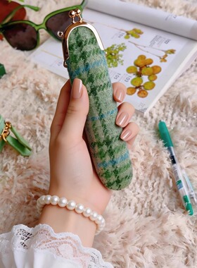 原创化蝶春天哈里斯绿色钢笔单间手帐配件口金笔袋收纳文具配件