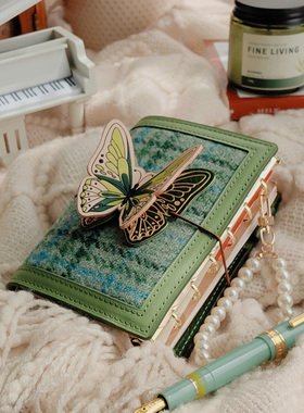 原创高定意大利mbox化蝶Harris毛呢真皮粗花呢手帐定页TN旅行手帐