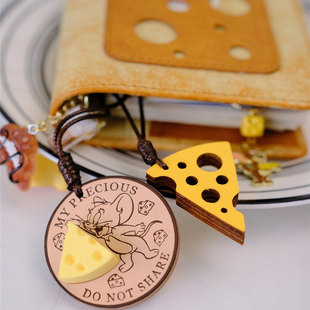 原创一块奶酪真皮卡通老鼠杰瑞奶酪手工手帐挂件装饰吊牌INS活页