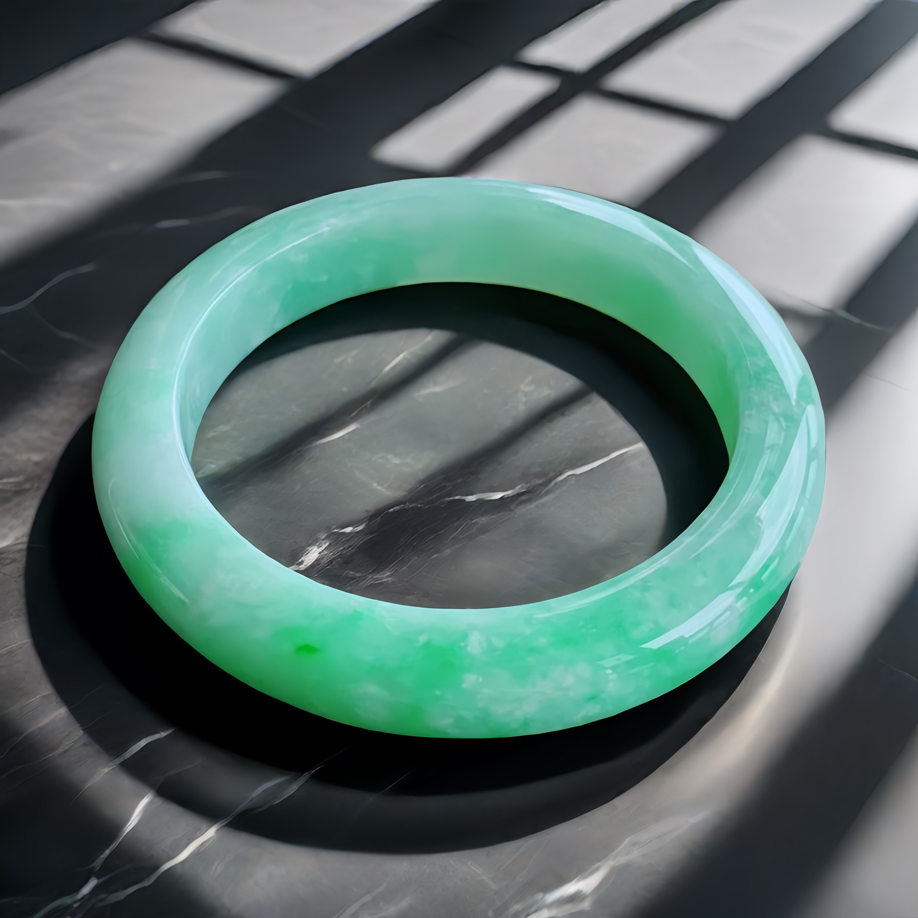 7浅阳绿色平安镯时尚正圈妈妈玉镯子