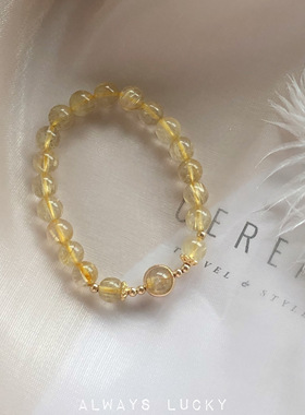 天然黄发晶手串小众设计水晶