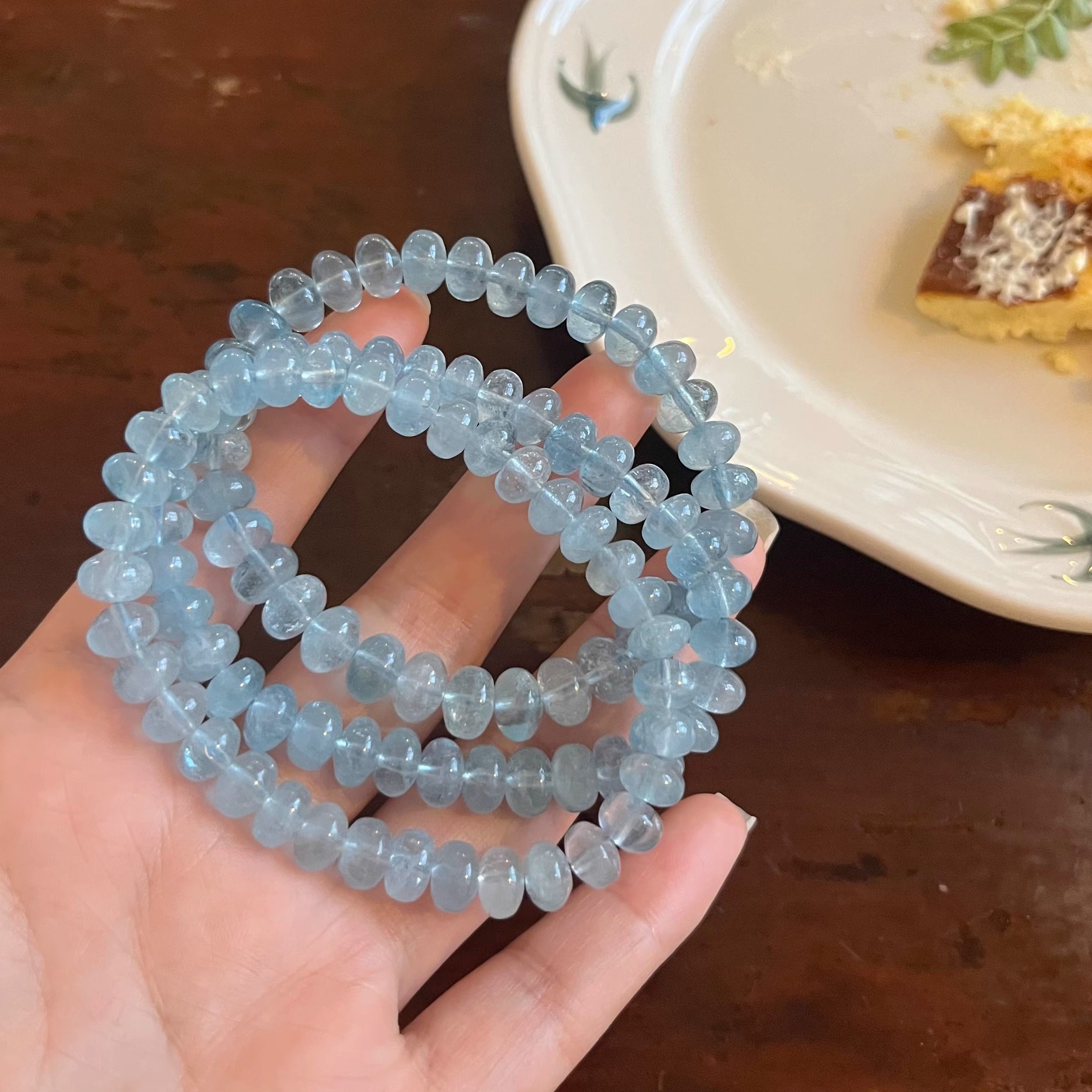 天然蓝托帕叠珠冰切面算盘珠手链