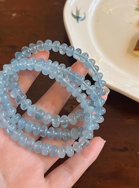 天然蓝托帕叠珠冰切面算盘珠手链