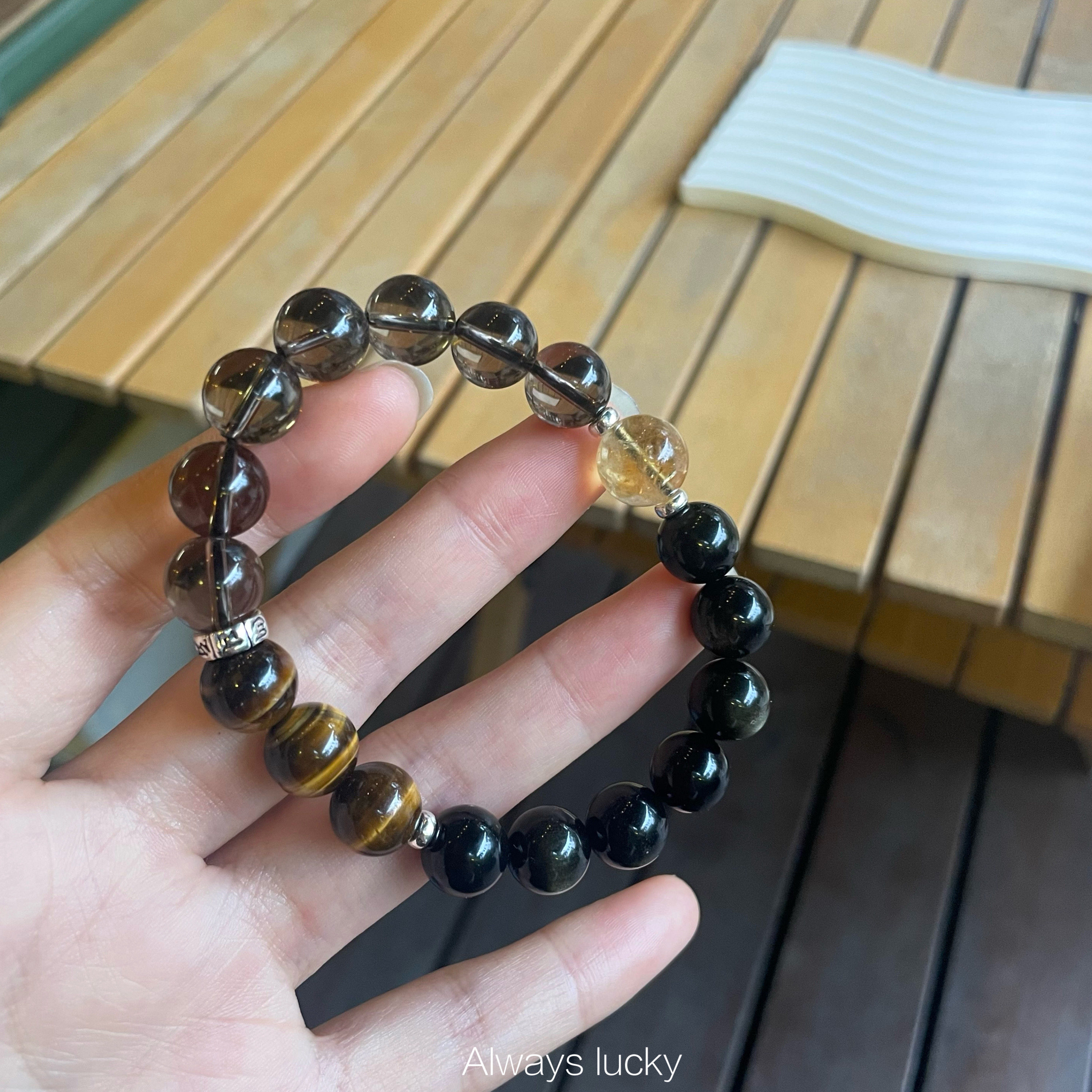 【暴富】天然虎眼石金曜石925银茶晶招财纪念日礼物情侣手链男女