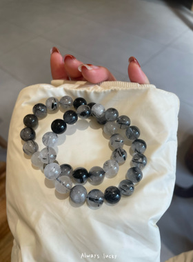 黑发晶巴西暗黑风天然水晶手链女