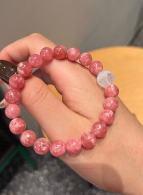 天然冰种蕾丝红纹石白幽灵手链女