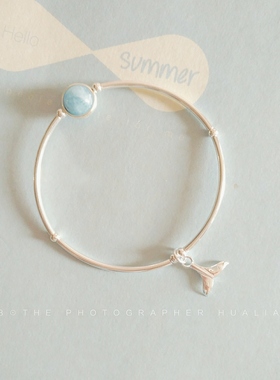 海豚庇护幸福纯银女生天然海蓝宝