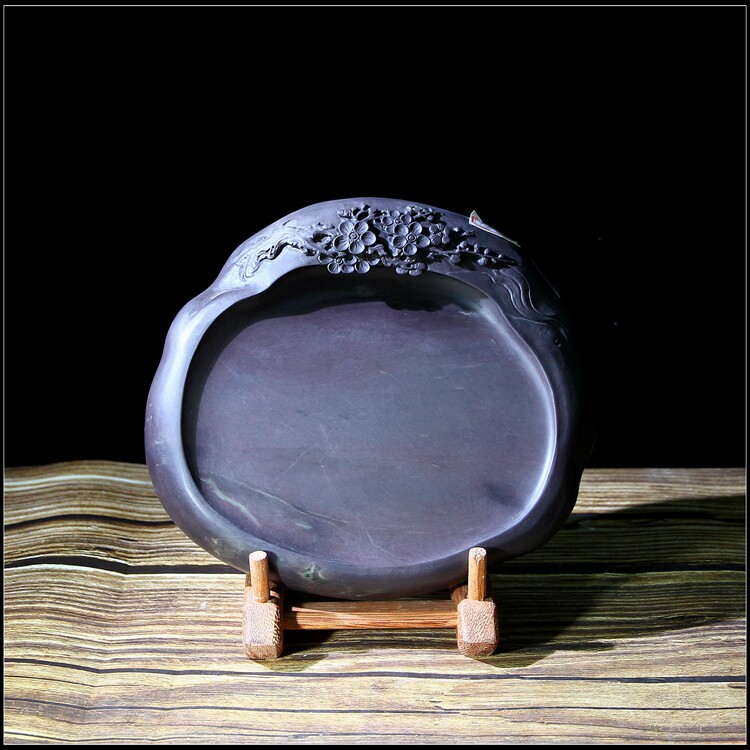 国家非遗肇庆端砚白线岩花开五福砚台文房雅玩纯手工制作收藏精品