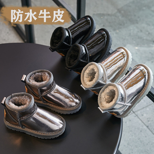 2025新款防水雪地靴冬季女童冬靴防滑男童鞋子宝宝棉鞋皮面保暖鞋