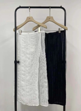 1特 现 韩国东大门24夏新款现atmosphere开叉褶皱肌理感屁帘半裙