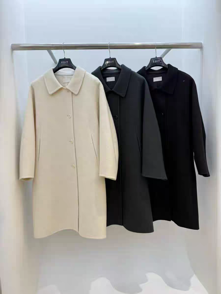 现 韩国东大门EDIT25秋冬新款长款直筒翻领羊毛外套毛呢大衣