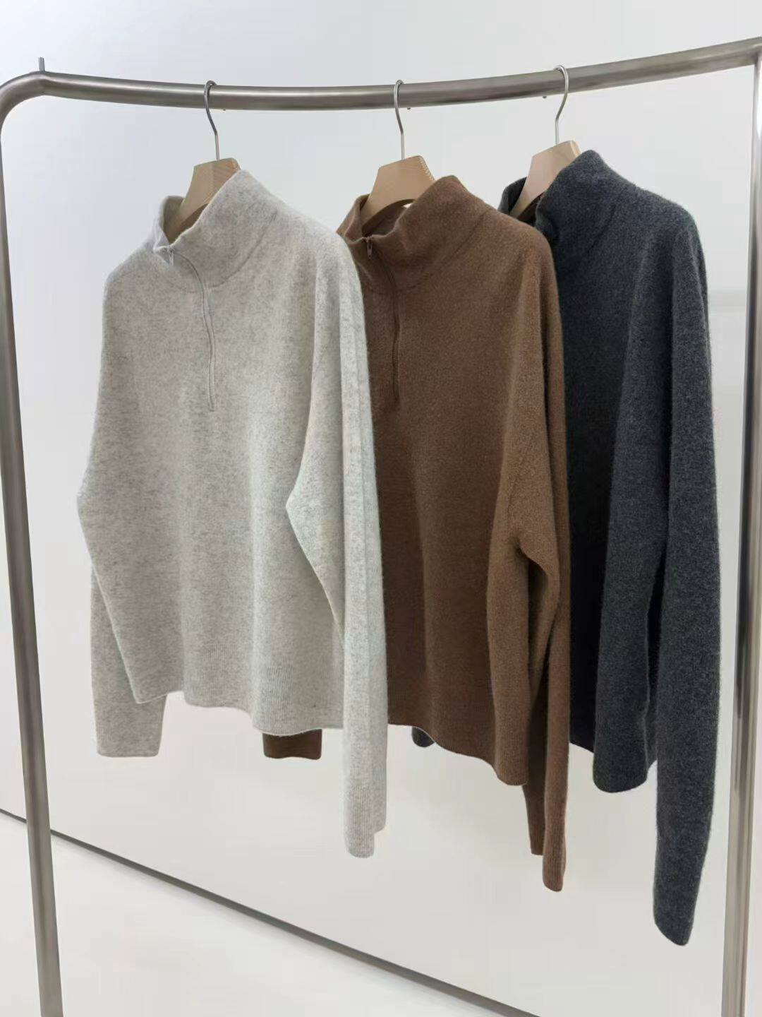 现 韩国东大门architekt25秋冬新款美利奴羊毛高领半开拉链毛衣