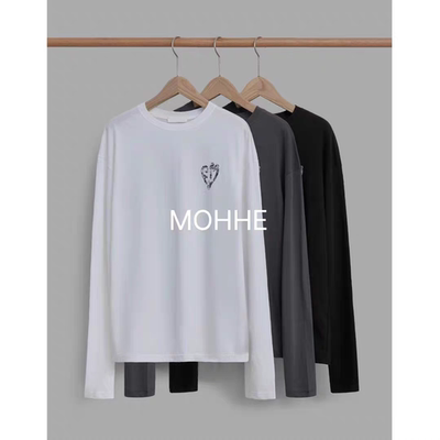 1现 韩国东大门MOHHE百搭洋气印花圆领长袖 T恤2025夏季新款