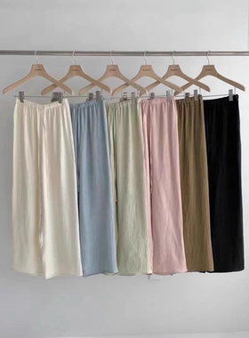 特 现 韩国东大门24夏新款女rumiru百搭松紧腰抽绳褶皱休闲裤