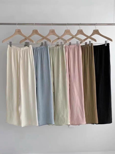 特 现 韩国东大门24夏新款女rumiru百搭松紧腰抽绳褶皱休闲裤