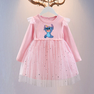 Stitch女童连衣裙春秋款长袖童装儿童史迪仔公主裙史迪奇裙子