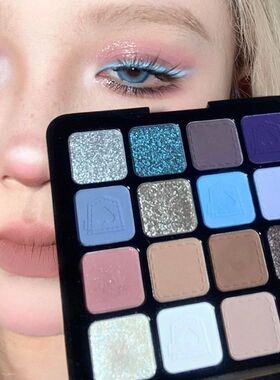 丹宁牛仔辣妹16色眼影盘!清冷感蓝色烟熏盘彩色雾霾蓝小鞠y2k仿妆