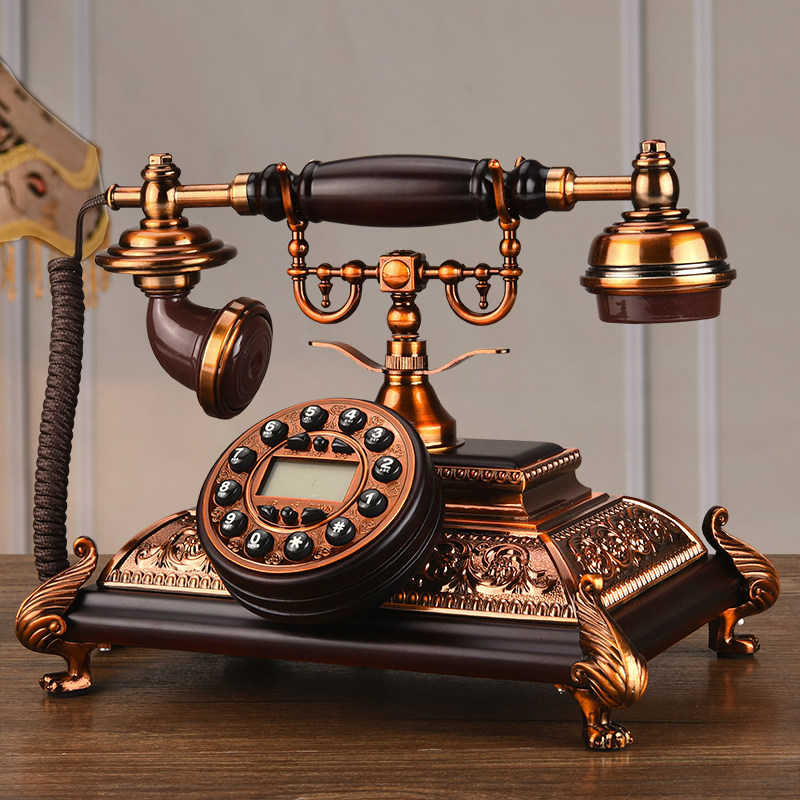 蒂雅菲别墅仿古电话机复古旋转实木金属座机无线欧式办公插卡电话