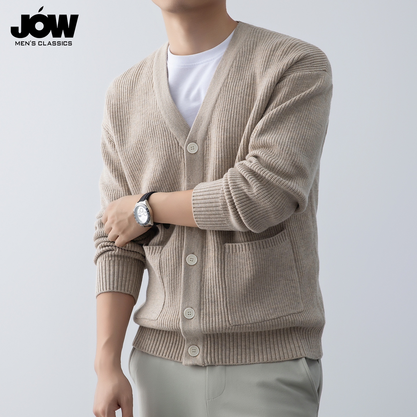 老钱风坑条肌理针织外套男士秋冬