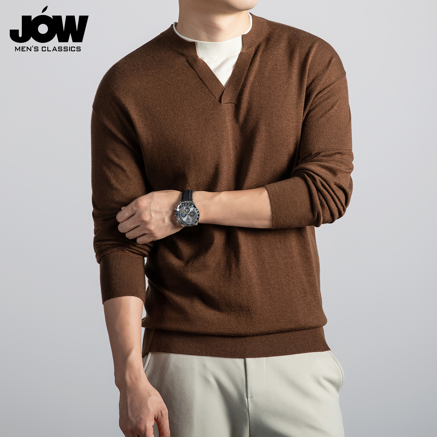 假两件双领羊毛打底衫男秋冬新款