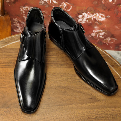 马丁靴男款2025新款冬季男靴真皮高级感高帮商务正装皮鞋中帮靴子