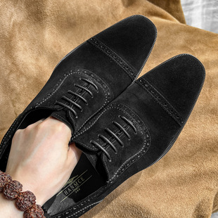 英伦复古特伦德三接头男士商务正装皮鞋反绒皮系带尖头办公室男鞋