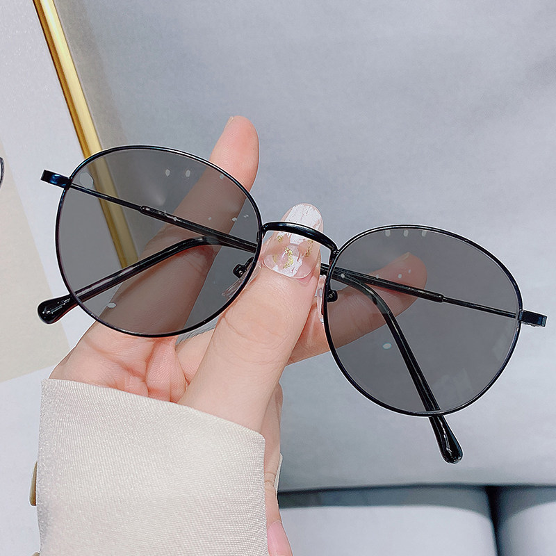 金属圆框男女同款变灰色简约文艺学生潮成品近视50-600度时尚韩系