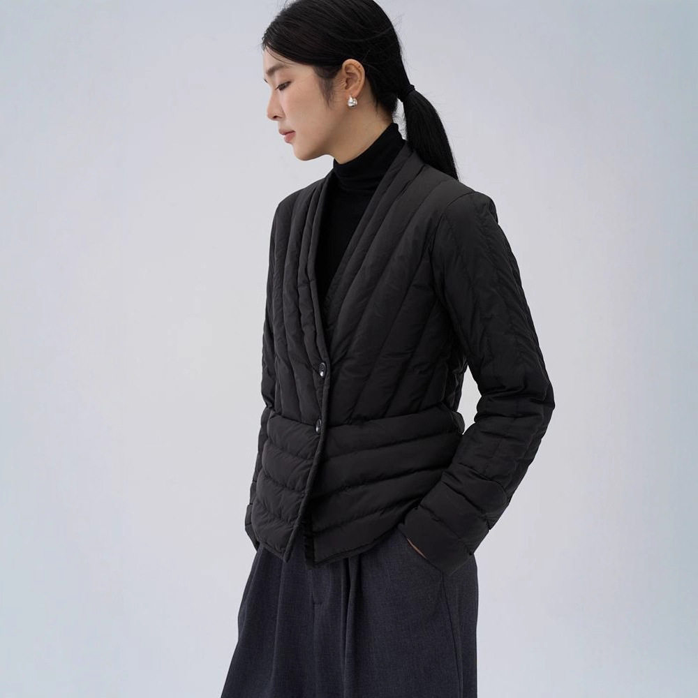2025秋冬新款女式V领轻薄短款修身韩版内胆羽绒服保暖白鸭绒外套