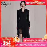 Hego2019 khí chất mới thon thả thon dài tay áo màu đen phù hợp với váy đầm không đều ren - váy đầm váy yếm