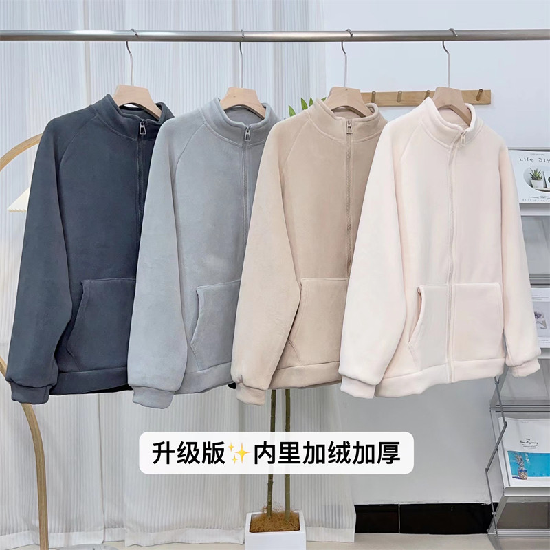 萌姿丹  摇粒绒加绒加厚外套秋冬新款拉链立领宽松卫衣开衫女上衣