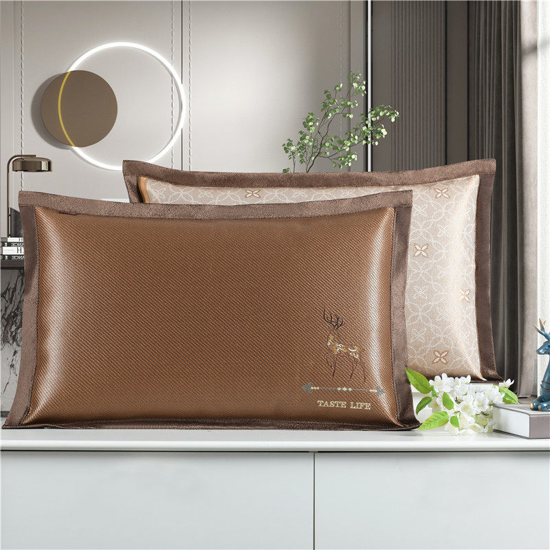 夏季冰丝枕套双面凉席枕头套夏天凉爽藤枕芯套成人加大枕席一只装