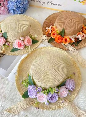 38妇女节diy草帽手工材料花艺帽子仿真花创意礼物营销暖场遮阳帽