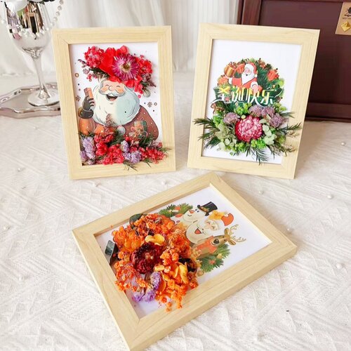 干花相框手工DIY立体贴画材料包永生花创意沙龙手工活动圣诞节日