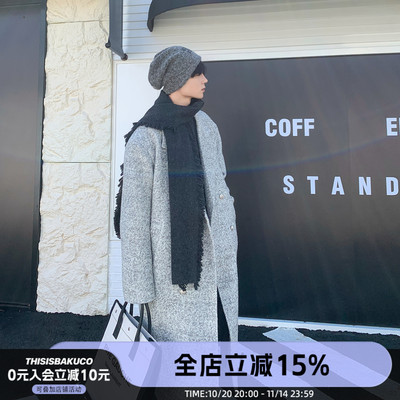 白口阳【冬的开场白】70羊毛灰色双排扣大衣男冬季中长西装领外套