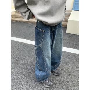 直筒宽松阔腿牛仔裤 白日阳 波尔沃大街 韩版 男简约百搭弯刀长裤