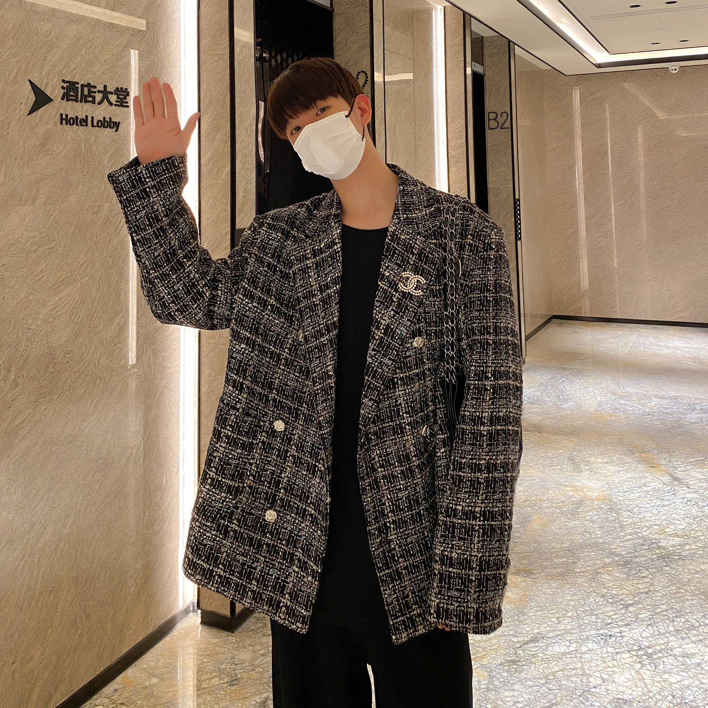 白口阳【巴黎来信】秋冬小香风西装粗花呢休闲宽松保暖西服上衣男