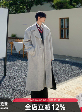 白口阳【伯爵宫殿】可拆卸领子浅灰色加厚大衣秋冬中长款呢子外套