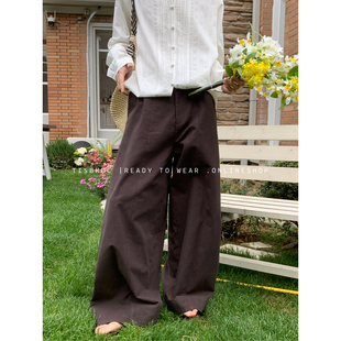 慵懒风高腰垂感阔腿气球裤 微弯刀拖地休闲长裤 漫旅纪 白口阳