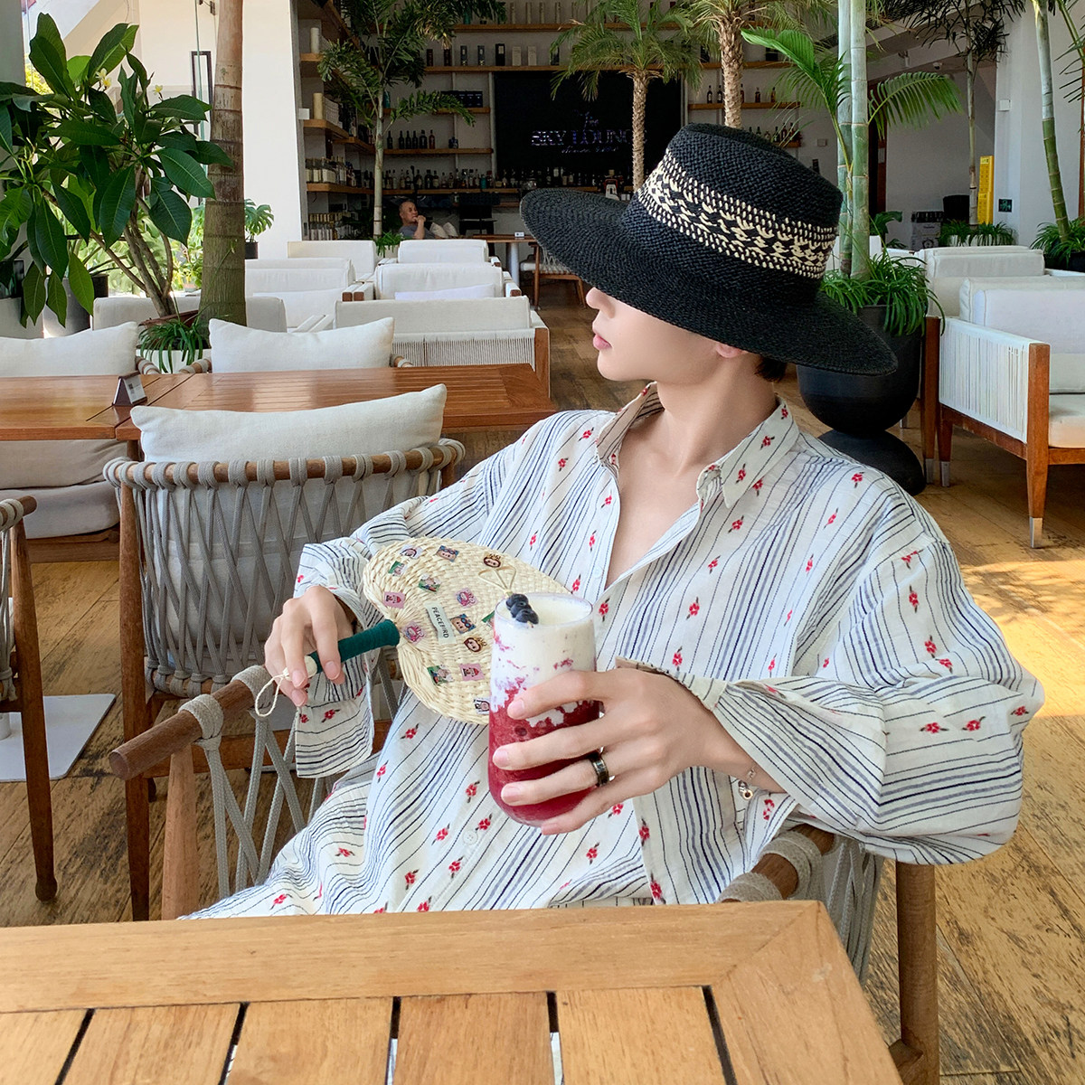 白口阳【海岛花园】长袖度假风小碎花衬衫男慵懒别致衬衣秋季新款