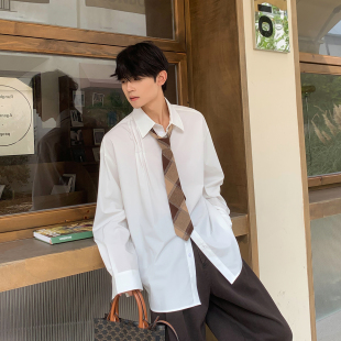 衬衫 少年感抗皱纯色长袖 基础休闲百搭白衬衣男 韩漫男主 白口阳