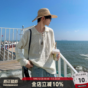 宽松毛衣镂空针织衫 设计感系带男秋季 2025年 加州岛来信 白口阳