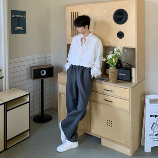 休闲宽松百搭阔腿裤 闭眼穿松紧腰直筒西裤 男 斯普林斯 白口阳