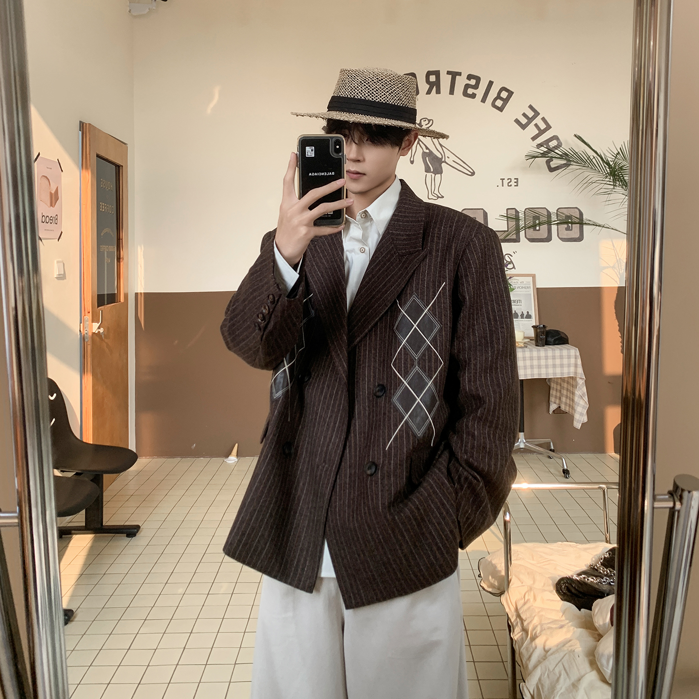 白口阳【英伦庄园】中古英伦风老钱外套男生苏格兰菱格戗驳领西装